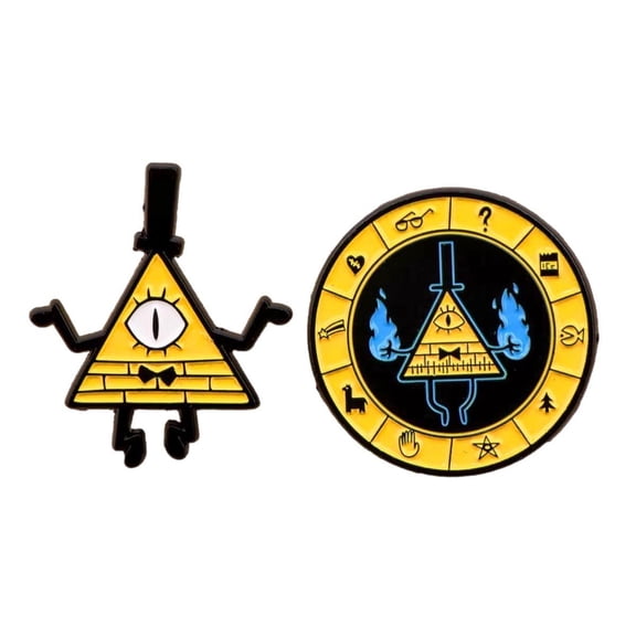 Gravity Falls Wheel and Pyramid Logo Enamel Metal Pin Set