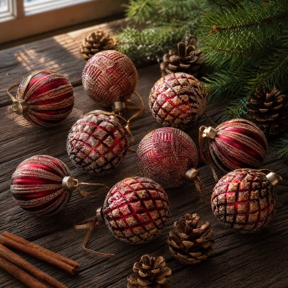 Fwttom Christmas Ball Ornaments Shatterproof Merry Christmas Tree Decorations Hanging Xmas Ornaments Set for Holiday Party Home Decor, Red