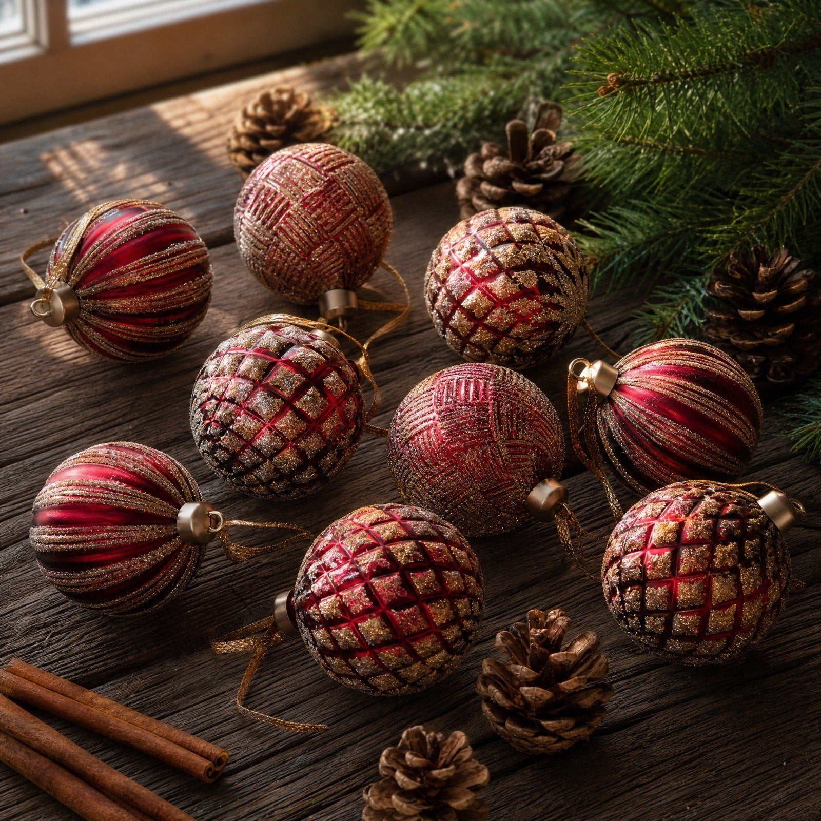Christmas Ball Ornaments Set Vintage Painted Hanging Decorations With Assorted Shapes And Textured Finish Festive Tree Accents For Wreath Garland Mantel Fireplace Window Table Party Home Decor