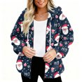 thumbnail image 3 of Women's Fashionable Casual Zippered Hooded Sweatshirt Jacket with Christmas Print and Drawstring, Furry Plush for Winter,Dark Blue,L, 3 of 6