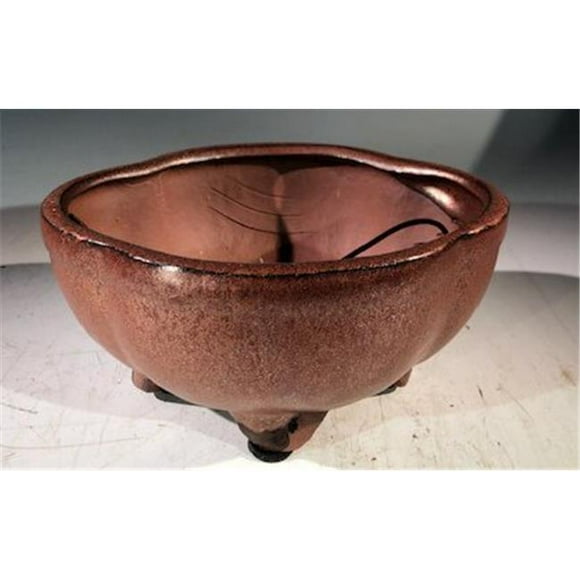Lotus Shaped Ceramic Bonsai Pot, Aztec Orange
