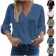 thumbnail image 1 of Ropa para mujer,Blusa informal de poliéster con cuello en V y mangas largas con cordones para mujer, corte holgado para uso diario, sopatenor, 1 of 9