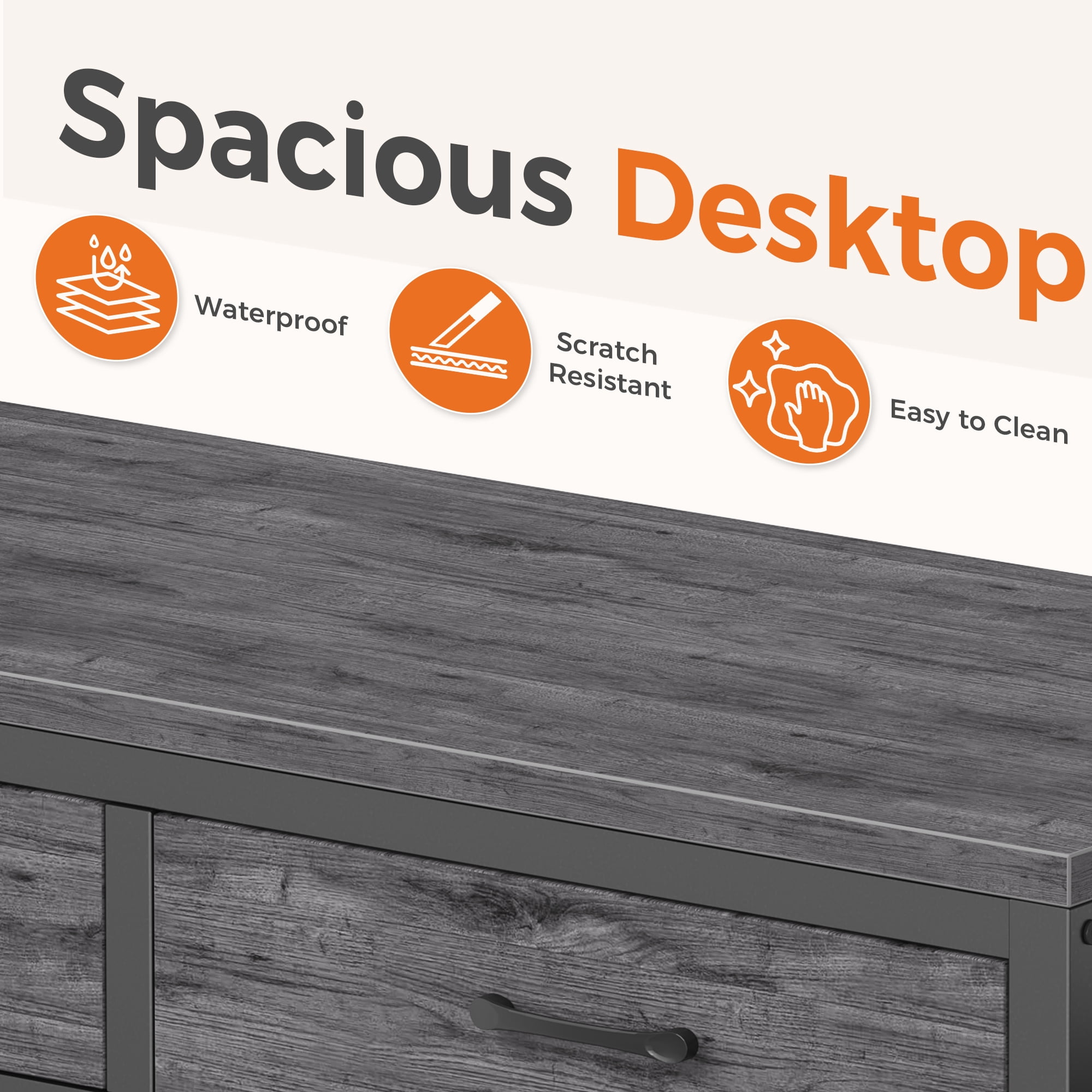 IULULU 51inch Computer Desk with 5 Drawers, Woodtop Desk of Small Spaces, Modern Style for Home Office, Gray