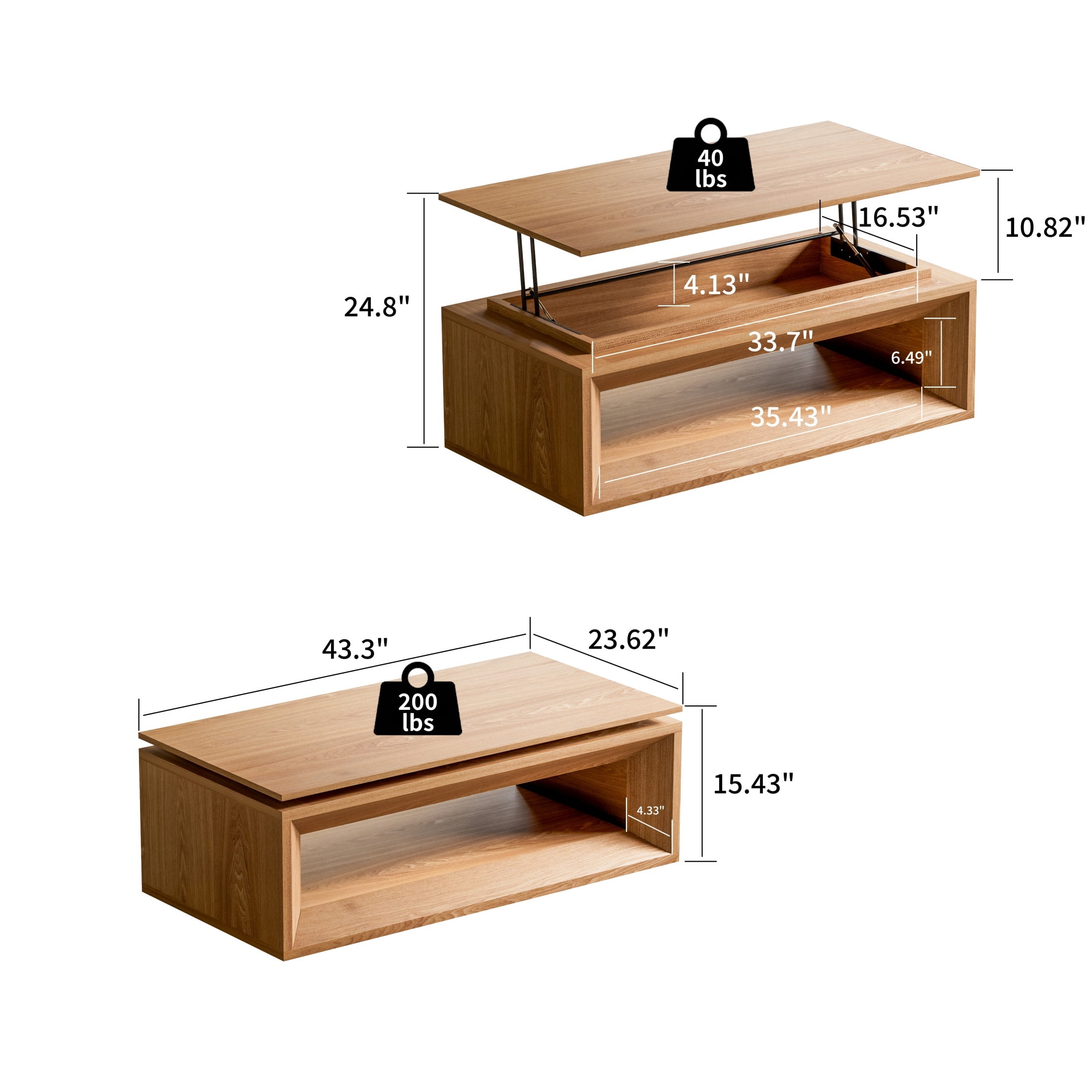 Lift-Top Adjustable Coffee Table with Hidden Storage, Solid Wood Veneered Modern End Table, Accent Cocktail Table