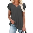thumbnail image 2 of gbyLJF Cotton Blouses For Women V Neck Tees For Women Cold Shoulder Tops For Women Ladies Casual Tops Dark Gray M, 2 of 7