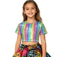 thumbnail image 4 of Tisuna Sequin Cropped Tops For Girls Child Laser Print Short Sleeve Crew Neck Shirts Fashion Cute Girls Summer Performance Dance Clothes Multicolour Size 9-10 Years, 4 of 4