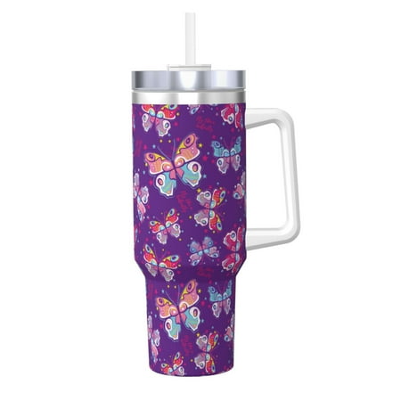 

Cauagu Bright Butterflies Print Stainless Steel Vacuum Insulated Tumbler 40oz Water Bottle with Handle & Flip Straw Reusable Travel Coffee Mug for Women & Men