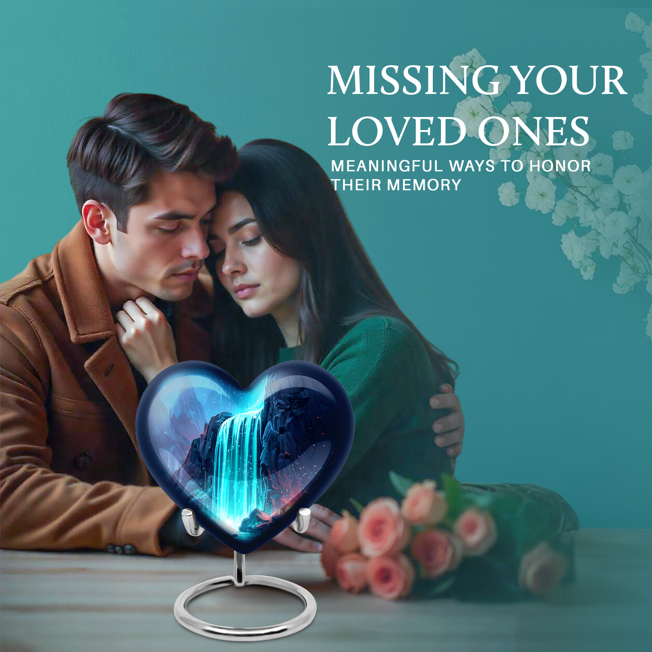 SABURIAL Waterfall Urn - Handcrafted Tribute Cremation Urns for Human Ashes - Burial Urn for Adult Male & Female - Urns for Human Ashes Adult Man - Combo - 8 Inch Large & 3 Inch