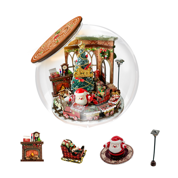 Strucwood DIY Book Nook Kit Christmas Snow Globe with LED Lights - Santa Train 3D Wooden Puzzle Diorama Dollhouse, Crafts Gift for Adults(WQ-02)