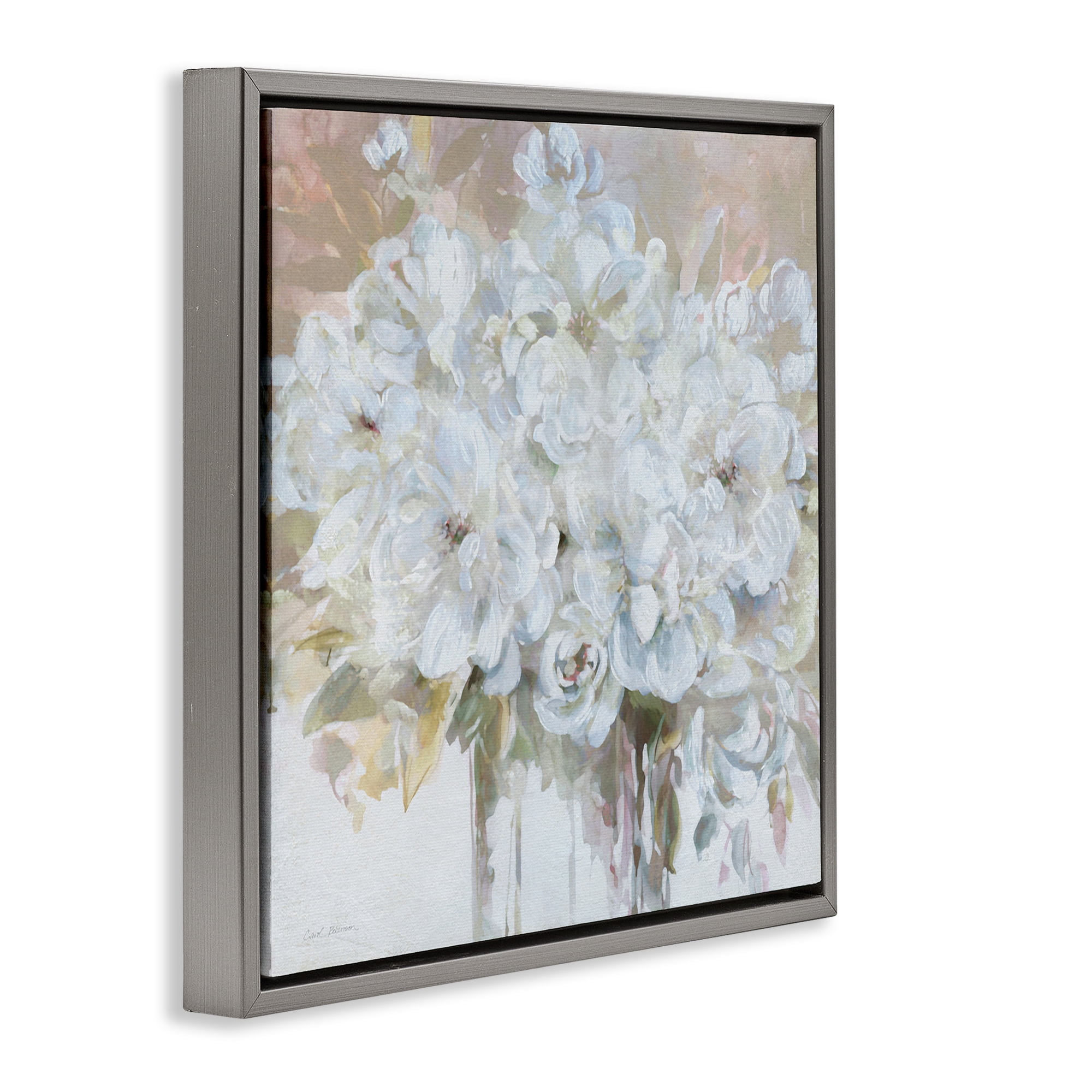 Stupell Industries Soft White Bouquet Serenity Gray Framed Floater Canvas Wall Art, design by Carol Robinson