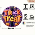 thumbnail image 2 of 2D Flat, Halloween Round Aluminum Wall Sign - 8*8 Inch Trick or Treat Decoration with Black Cats, Pumpkins & Bats - Vibrant Purple & Orange American-Style Holiday Decor for Home, Office, Garden, 2 of 6