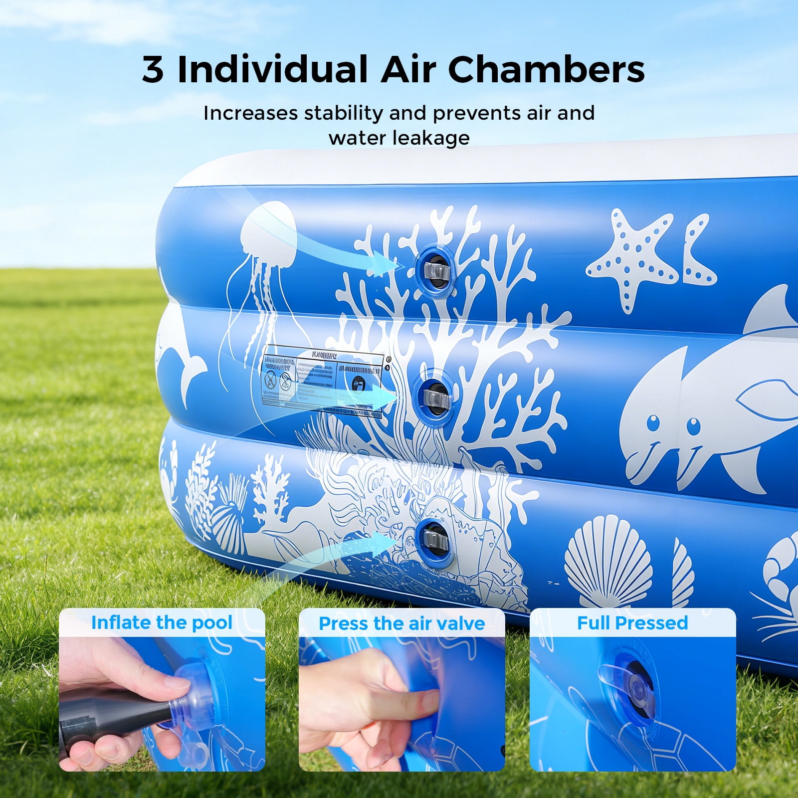 Inflatable Pool with Canopy, Family Size Swimming Pool Thickened Kiddie Pool for Kids Children Family Outdoor, 120'' x 68'' x 57''