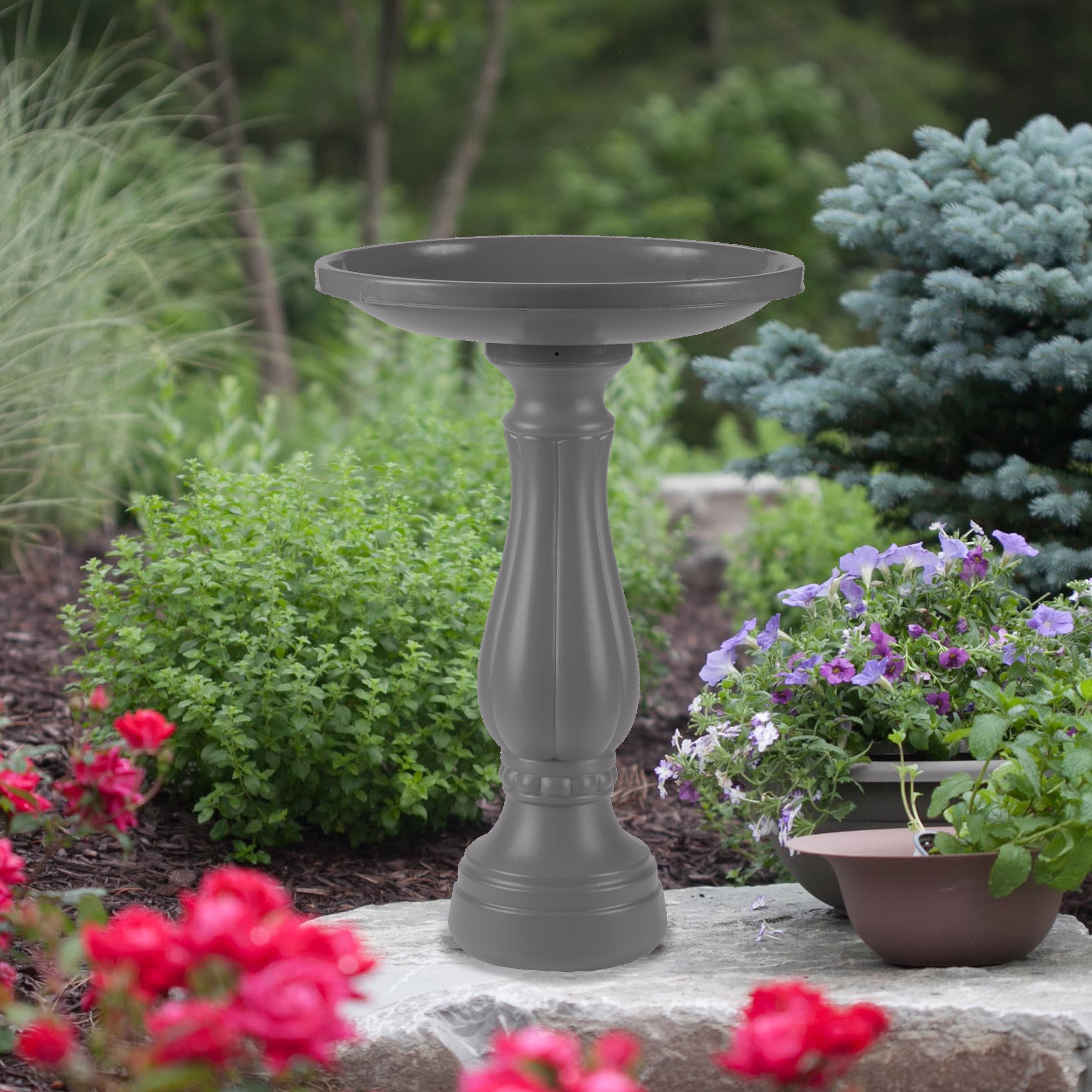 Bloem Promo Bird Bath with Pedestal 25 in. x 17 in. Charcoal