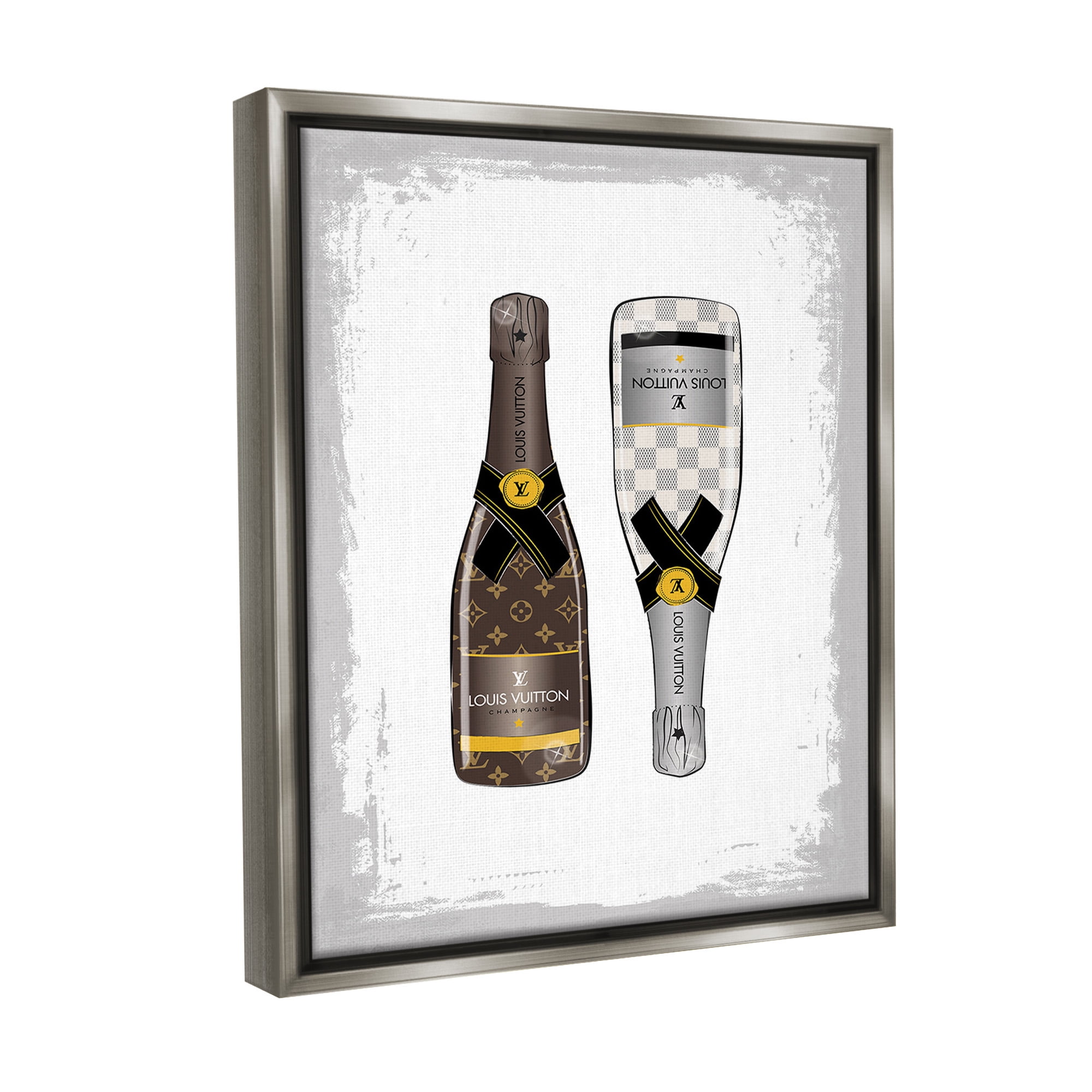 Stupell Industries Patterned Champagne Bottles Food & Beverage Painting Gray Floater Framed Canvas Art Print Wall Art, 17 x 21
