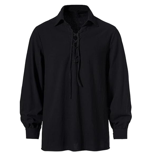 Gamivast Mens Long Sleeve Shirts Lace up V-Neck Linen Shirts Loose Fit Casual Shirts Solid Color Retro Medieval Renaissance Pirate Cosplay Breathable