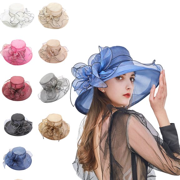 UDIYO Beach Hat Floral Gauze Design, Organza Wide Brim Hats
