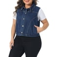 thumbnail image 4 of Agnes Orinda Women's Plus Size Denim Vests Lapel Sleeveless Button Down Cropped Jean Vest with Pocket 1X Dark Blue, 4 of 6