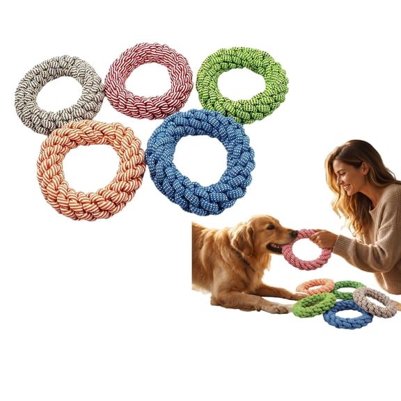 Heavy-Duty Cotton Rope Ring Dog Chew Toy,Proof Tug Toy for Small Medium Dogs,Interactive Fetch & Teeth Cleaning,Assorted