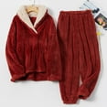 thumbnail image 4 of Defitshape Women's Fuzzy Fleece Pajama Set 2 Piece Fluffy Pjs Long Sleeve Shirt Pants Set Ladies Cute Winter Fall Warm Thermal Loose Baggy Plush Lounge Set Loungewear Red Medium, 4 of 4