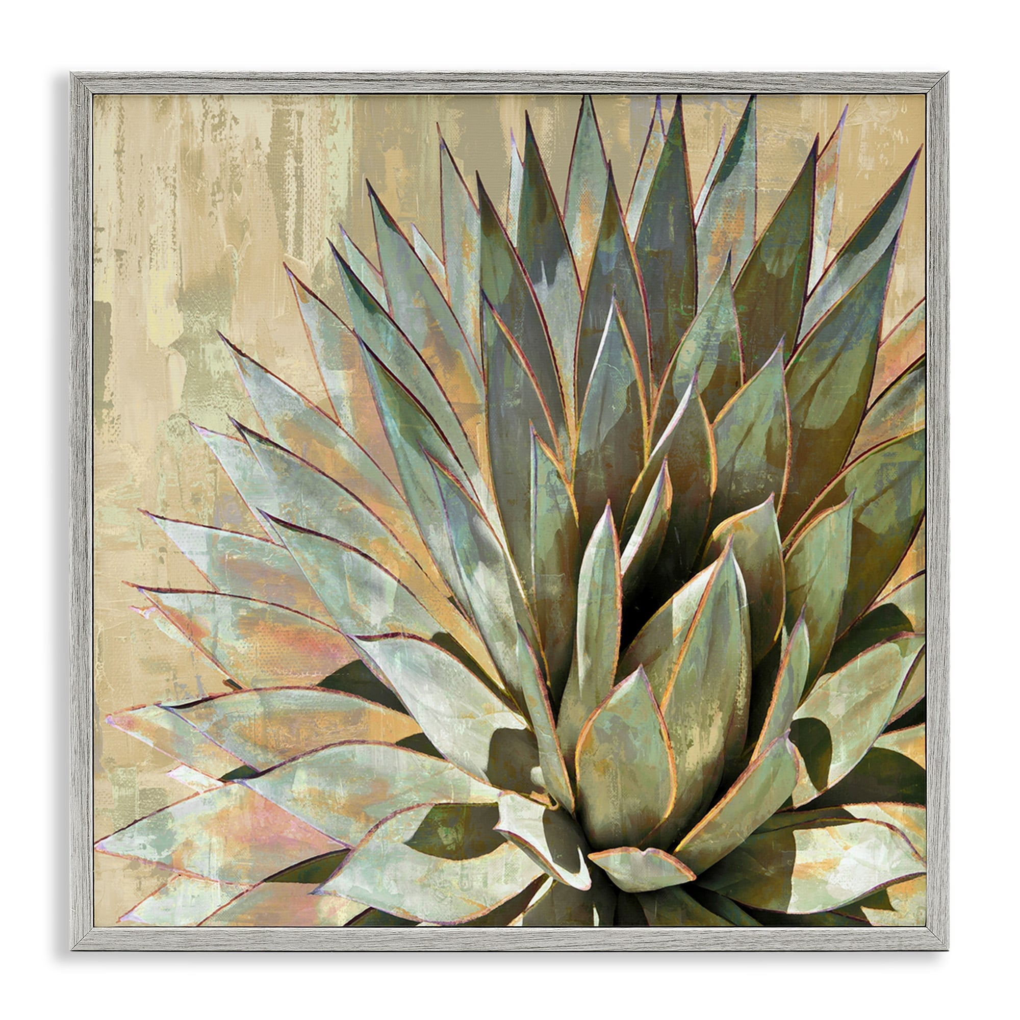 Stupell Industries Green Painted Botanical Succulent Agave Leaves Botanical & Floral Painting Gray Framed Art Print Wall Art, 24 x 24