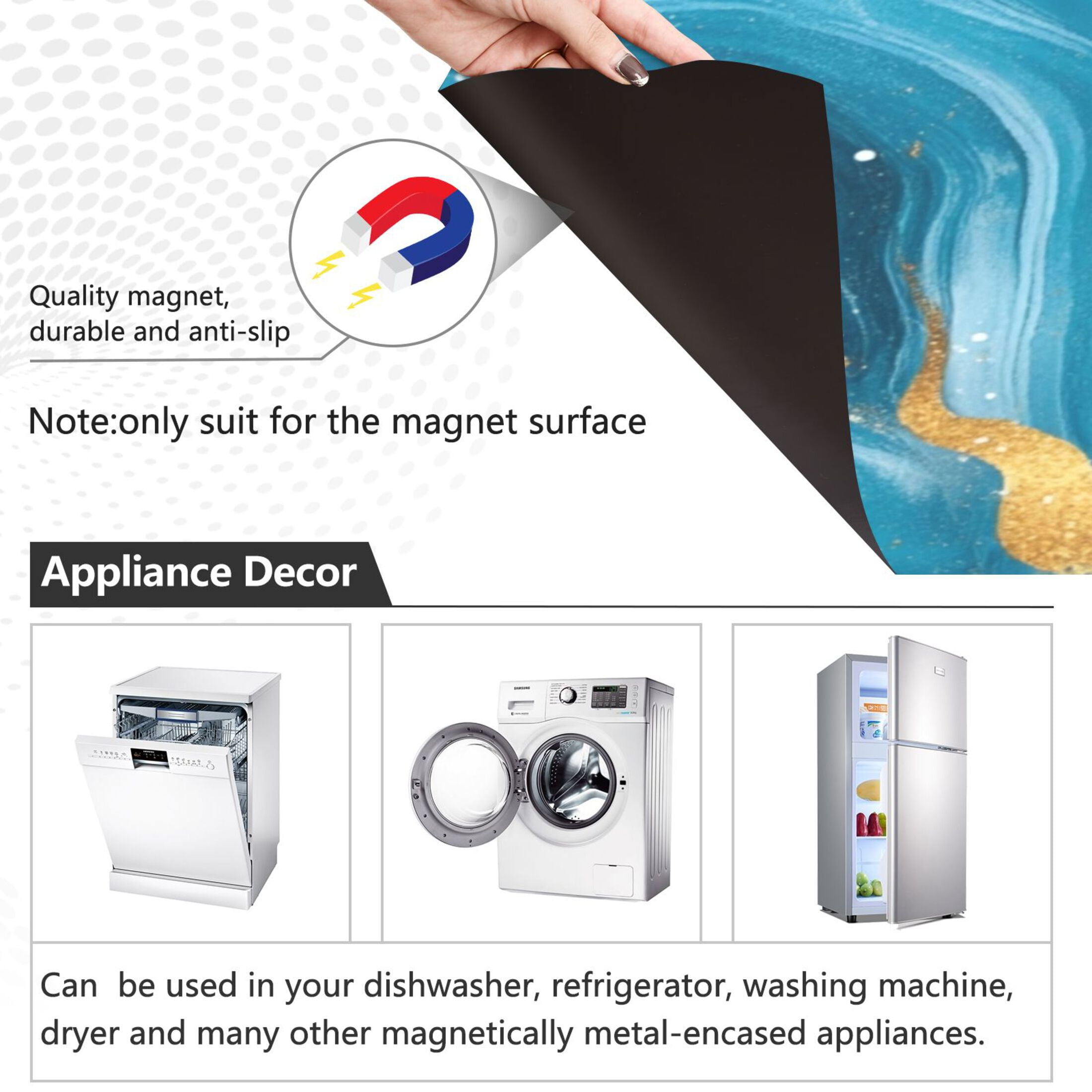 Dishwasher Magnetic Sticker 23x26 Inch Refrigerator Magnetic Sticker Washing Machine Magnetic Sticker Kitchen Panel Magnetic Sticker Home Decor Pretty Blue Marble Pattern