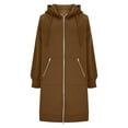 thumbnail image 3 of Guieoi Plus Size Jackets Clearance Women's Solid Color Thickening and Fleece Winter Casual Open Front/Zipper Long Sleeve Pocket Hooded Long Jacket Brown Black*Friday/Cyber*Monday Clearance, 3 of 5