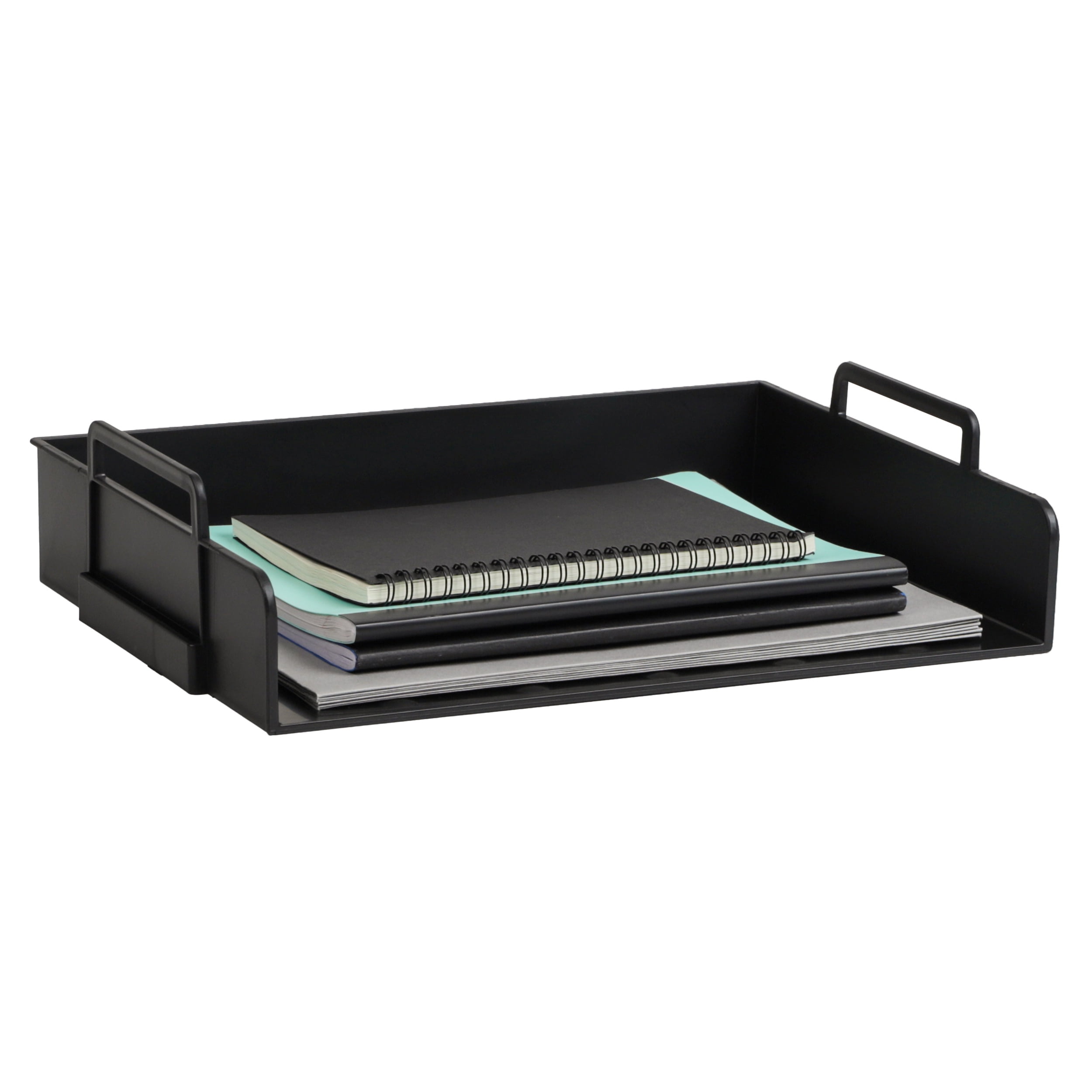 Mind Reader Stackable Paper Tray, Desktop Organizer, File Storage, Office, Plastic, 13.75"L x 10"W x 10.75"H, 4 Pcs., Black