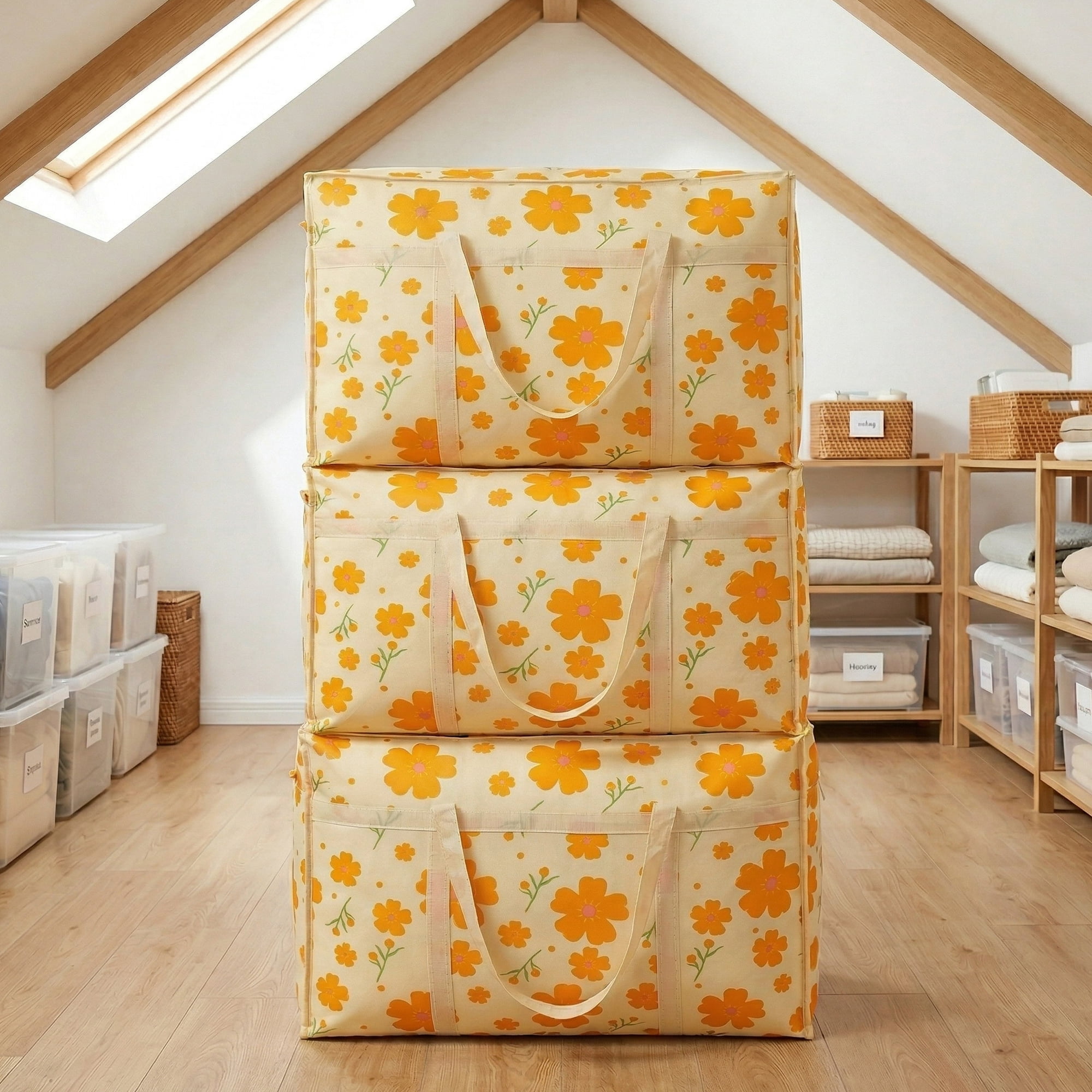 Unique Bargains Foldable Storage Bags for Organizing Livingroom Orange 22.4"x9.8"x15.7"