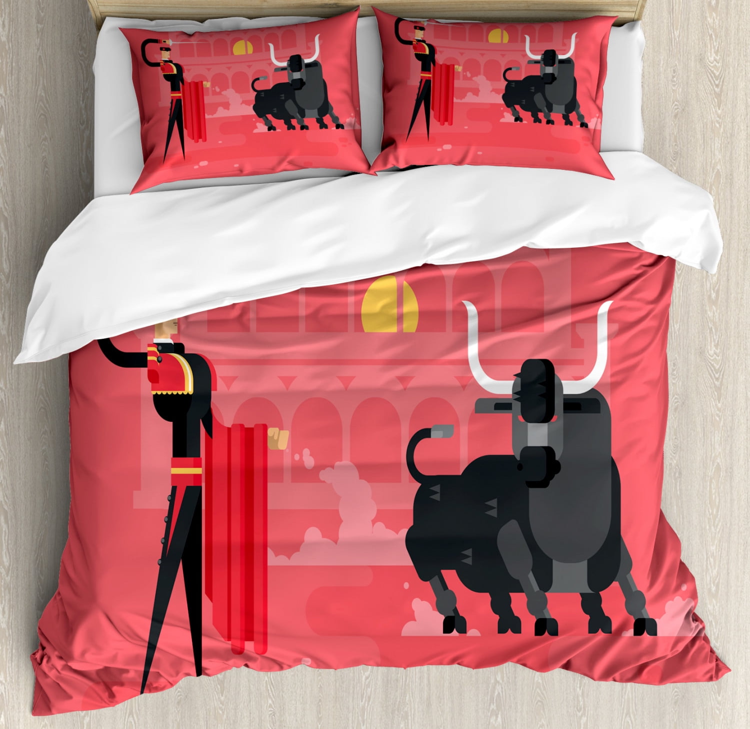 Spanish Duvet Cover Set Queen Size, Computer Art Featured Matador with