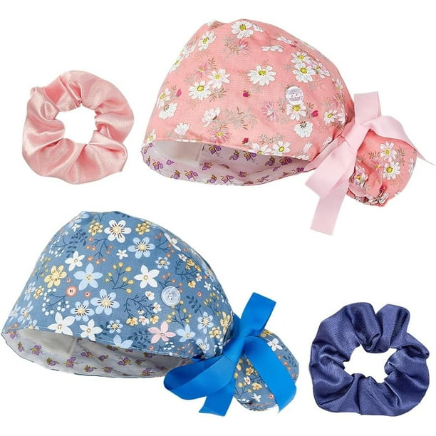 Pack de 2 gorros quirúrgicos ajustables y transpirables para enfermería, profesionales sanitarios y salones de belleza.