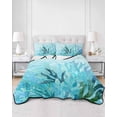thumbnail image 2 of Quilts Twin Size Bedding Set, Teal Blue Corals Lightweight Quilted Comforter, Summer Modern Coastal Ocean Sea Soft Reversible Bedspread Coverlet with Pillow Covers for All Season, 68" x 86", 2 of 7