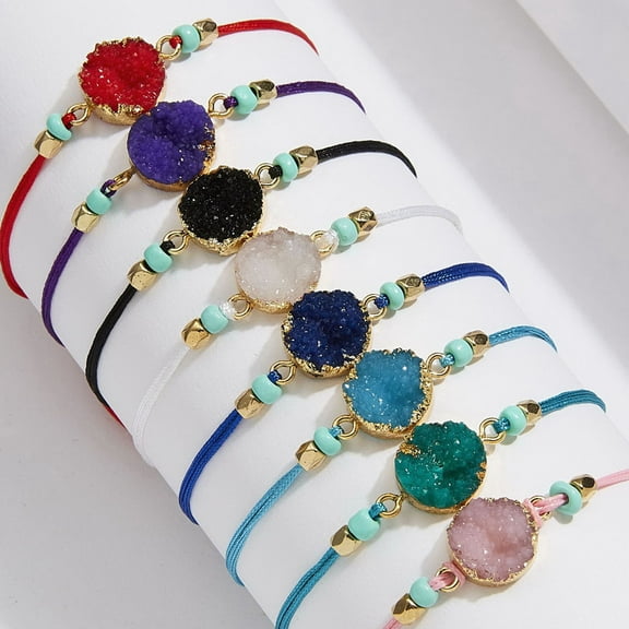 Happy date Chakra Stone Yoga Bracelet Reiki Healing Crystal Natural Gemstone Braided Rope Bracelets for Women Girl