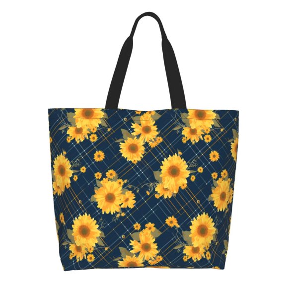 Honeii Blue Striped Sunflower A Print Tote Bag for Women, Foldable Tote Bag Large Shoulder Bag Top Handle Handbag for Travel, Work