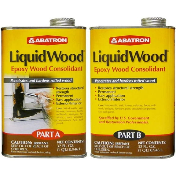 Abatron LiquidWood Kit - 2 Quarts - 2-Part Structural Wood Epoxy Resin - Wood Hardener and Consolidant - Perfect Primer for WoodEpox Epoxy Wood Filler