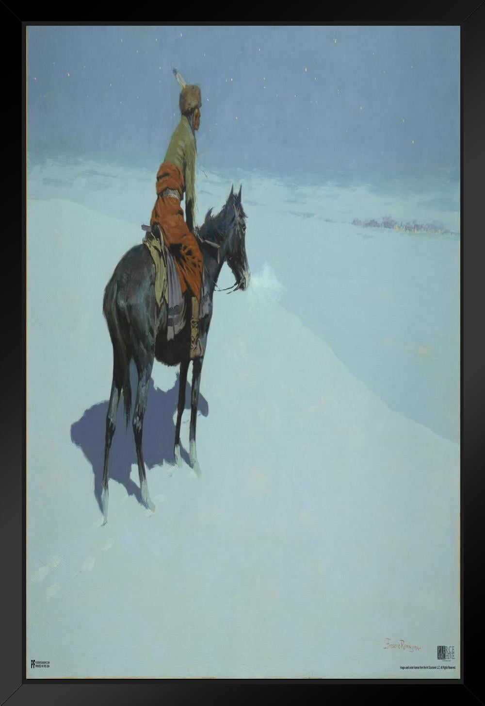 Remington Painting Cowboy & Horses Winter Landscape Real Canvas Art Print New 