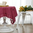 thumbnail image 5 of Nvzi Mantel cuadrado pequeño con diseño de celosía de color rojo vino, con borlas bordadas, para mesa de comedor en casa, 35 x 35 pulgadas, 5 of 5