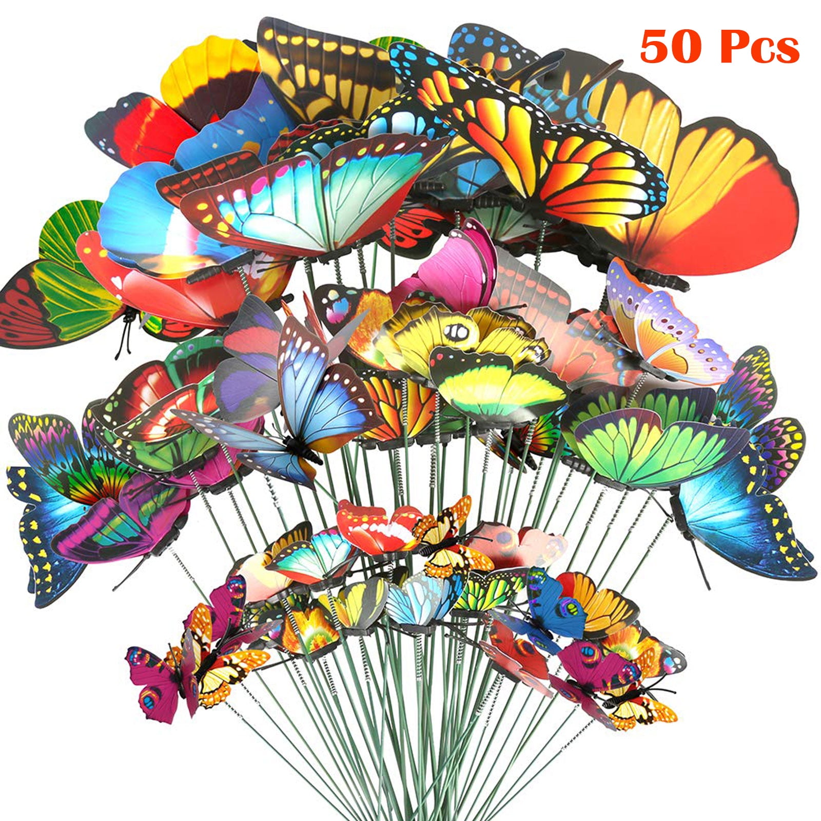 10//25X Garden Butterfly Metal Stake Flower Pot Décor Outdoor Patio Lawn Yard Art