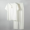 thumbnail image 2 of YLSDY Men's Clothing Short Sets Summer Tracksuit Home Suit Linen T-Shirt + Pants Male Two Piece Sets Large Size White 8, 2 of 6
