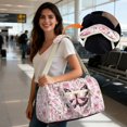 thumbnail image 2 of Garronmavis Pink Butterfly Floral Quilted Duffle Bag for Women, Large Weekender Overnight Travel Carry On Bag with Zipper Pocket & Luggage Sleeve for Gym, 2 of 7