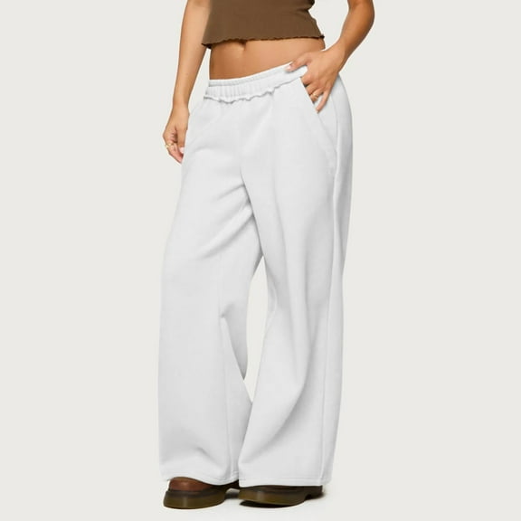 Endives Womens Fleece Lined Sweatpants Wide Leg Baggy Thermal Pants Elastic Waist Oversized Pants Winter Warm