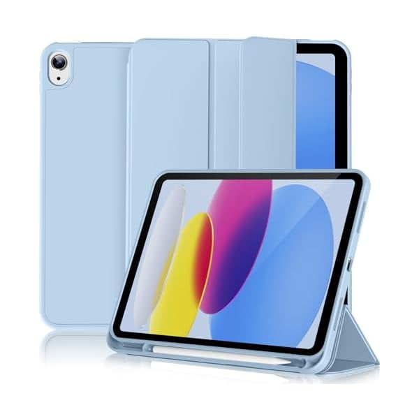 wonim11 Case for iPad (A16) 11th Generation 11 Inch 2025, iPad 10th Generation 10.9 inch 2022 with Pencil Holder, Slim Trifold Stand TPU Back Case, Auto Wake/Sleep, Sky Blue