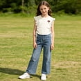 thumbnail image 5 of Auroural Toddler Girls Clothes 2T - 3T Girls Ruffle Sleeve Drawstring Crop Tops with Cute Embroidery - Casual Summer T-Shirt for Kids 2-10 Years, 5 of 7