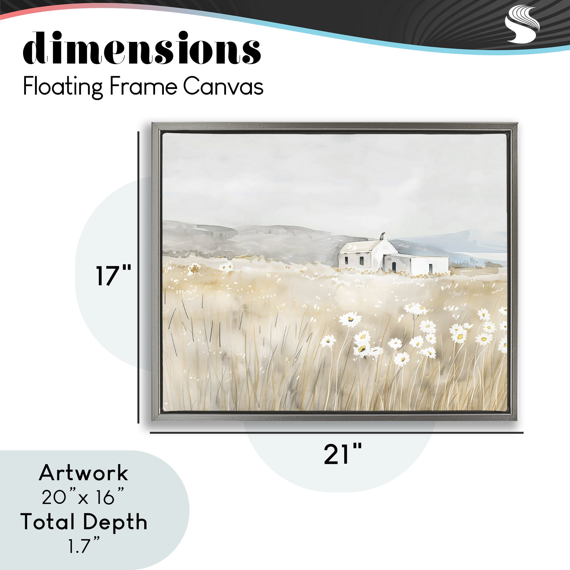 Stupell Industries Rustic Landscape Daisy Meadow Gray Framed Floater Canvas Wall Art, design by Creative Studio