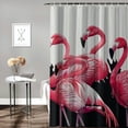 thumbnail image 2 of Orinice  Retro Shower Curtain, Flamingo Birds on Background Stripes Modern Cartoon Illustration Graphic, Cloth Fabric Bathroom Decor Set with Hooks,  60x72, 2 of 7