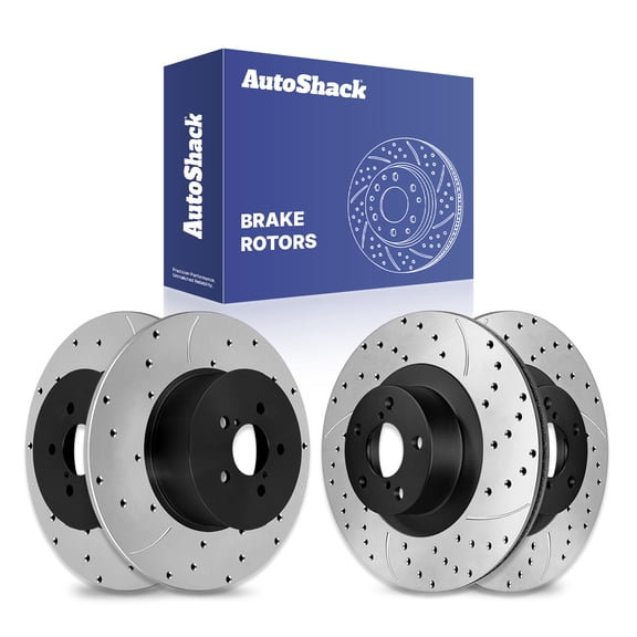 AutoShack Front Vented & Rear Solid Drilled & Slotted E-Coated Brake Rotors 4-PC Set Replacement for 2005 Subaru Legacy 2005 Subaru Outback ShadowGuard