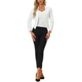thumbnail image 2 of Blazer de oficina para mujeres sin cuello, chaqueta de traje casual de negocios, blazer corto en color crema blanco, 2 of 6