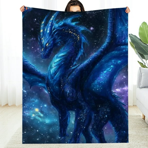 Creowell Fuzzy Fluffy Soft Cozy Blanket Blue Dragon Galaxy Flannel 30*40in