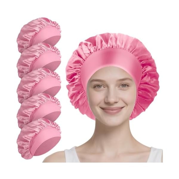 wonima11 5 Pack Satin Bonnet for Women, 30cm Adjustable No-Slip Sleep Cap for Curly Hair, Breathable Head Wrap for Sleeping & Skincare