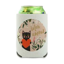 Mon Amour My Love French Cat Heart Can Cooler - Drink Sleeve Hugger Collapsible Insulator - Beverage Insulated Holder