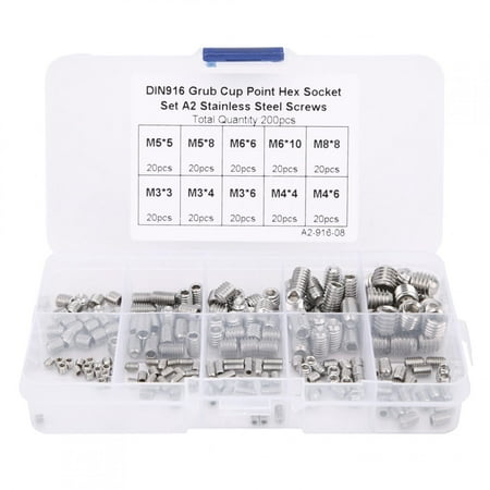 

Haofy Hex Socket Grub Screw 200pcs Stainless Steel Screws Assortment Kit Cup Point Screw Assortment Sets For Meters And Electronic Products